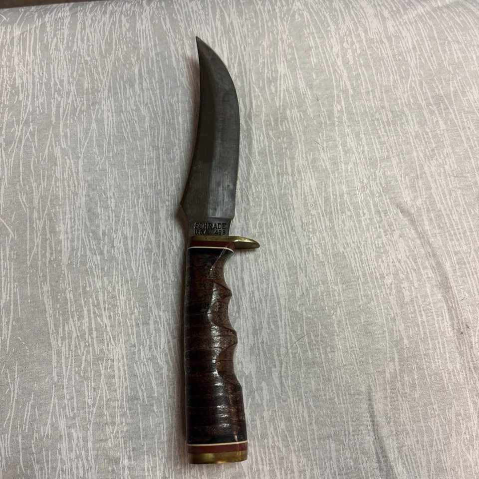 Cuchillo de caza SCHRADE U.S.A. 498 con cubierta de cuero real. Foto 2 de 4