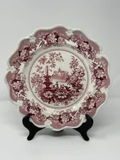 Antique Creamware Plate EKB - Mulberry Transfer Chinese Fountains circa 1827