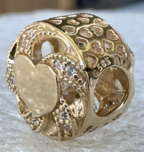 Authentic NEW❗️ PANDORA 14K Gold Ribbon Heart CZ Charm 751004CZ ALE 585 - Picture 4 of 7