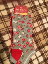 Juncture Women’s Fashion Socks #2 Flowers & Stripes Extended Size 8-14 New!u