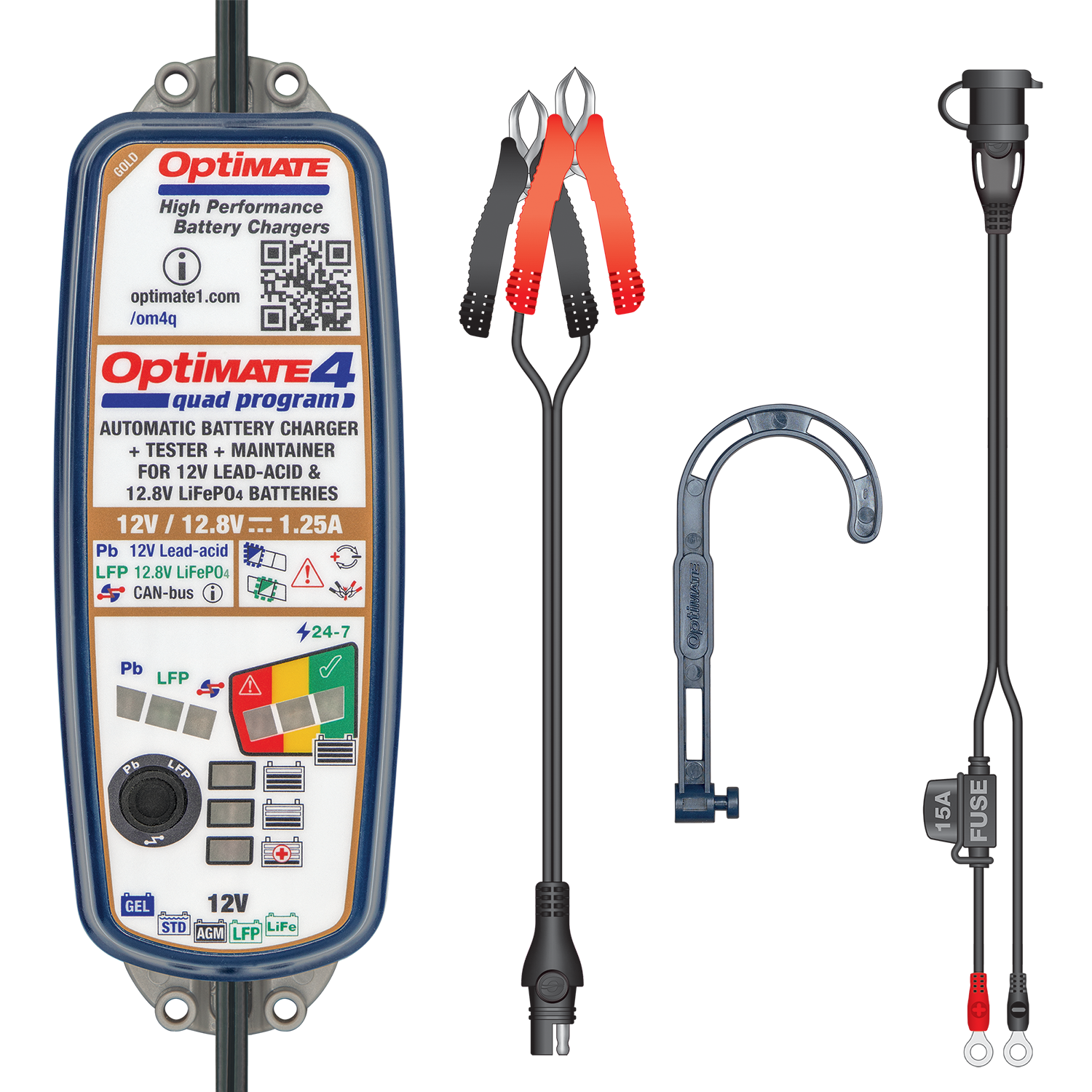 OptiMate 4 Quad Program Motorcycle Battery Charger Standard &  Lithium (LiFePO4)
