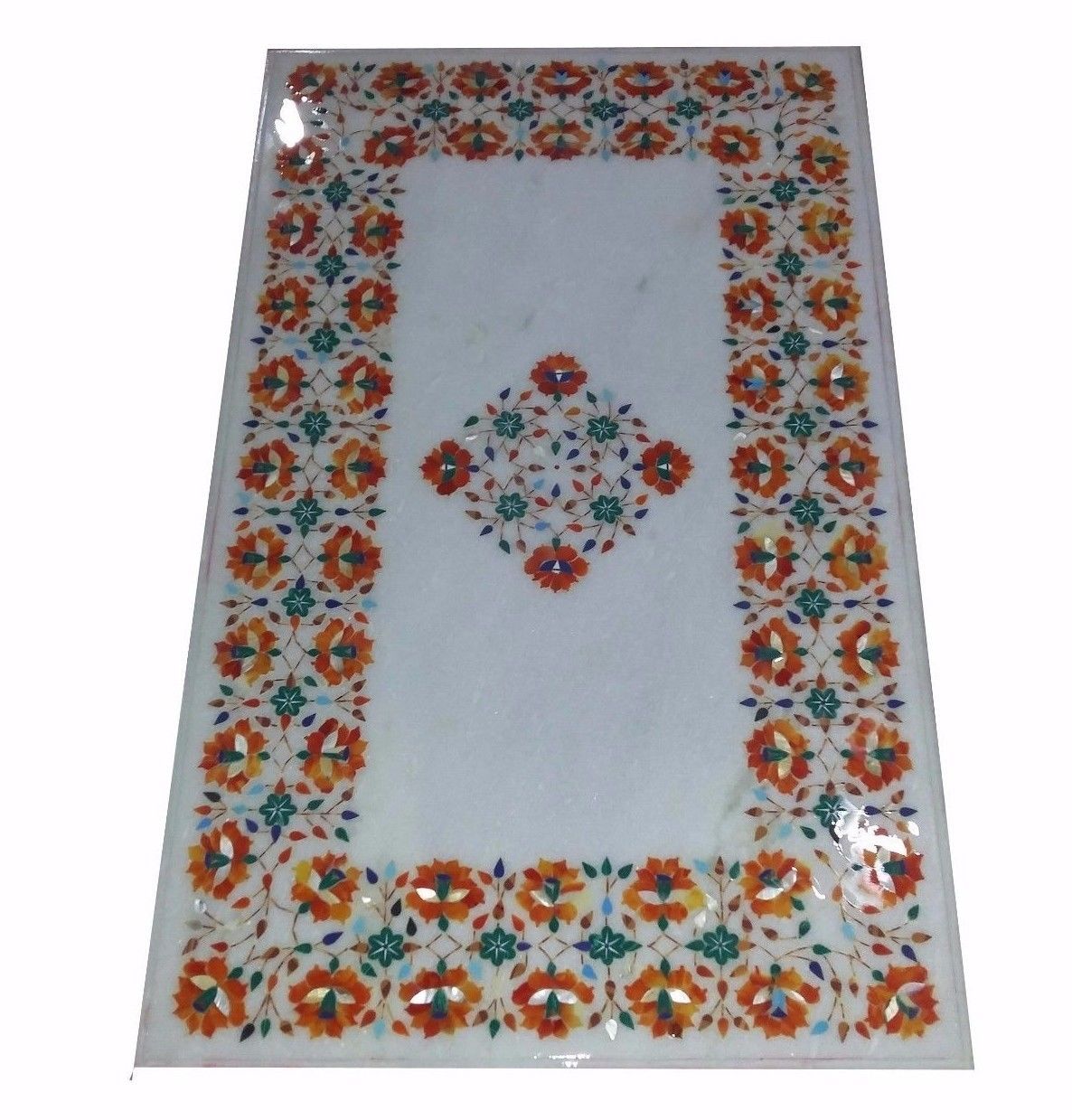 48x24 Inch Marble Coffee Table with Semi-Precious Stone Pietra Dura Inlay Art
