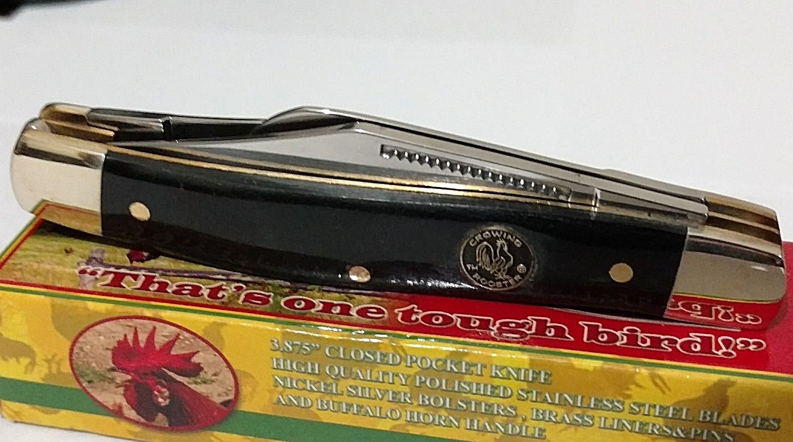3 BLADE BUFFALO HORN CROWING ROOSTER HUNTING POCKET KNIFE !!! eBay