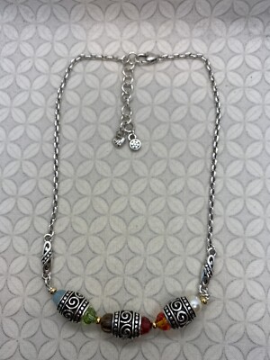 Brighton Ayu Rainbow multicolor beaded Necklace swirls silver tone