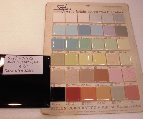 1 pc. Dark Gloss Black: 4-1/4" Ceramic Tile by Stylon Co. Made in 1950's -60's - Picture 6 of 14
