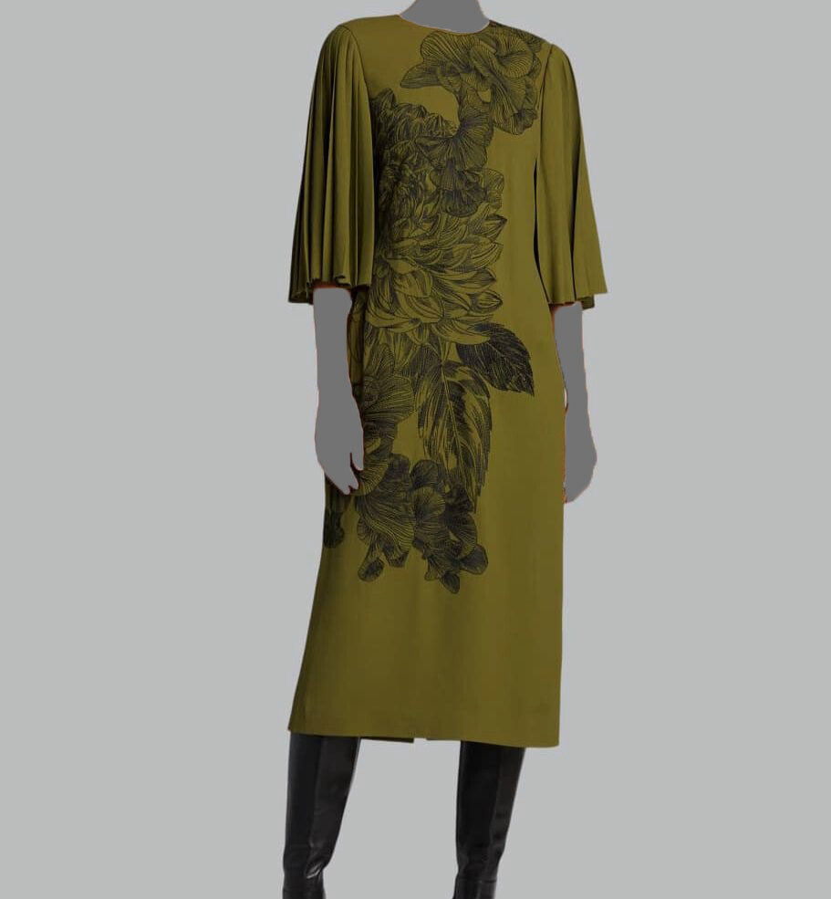 $2495 Jason Wu Women's Green Floral-Embroidered Crepe Pleated Sleeve Dress  Sz 0 | eBay