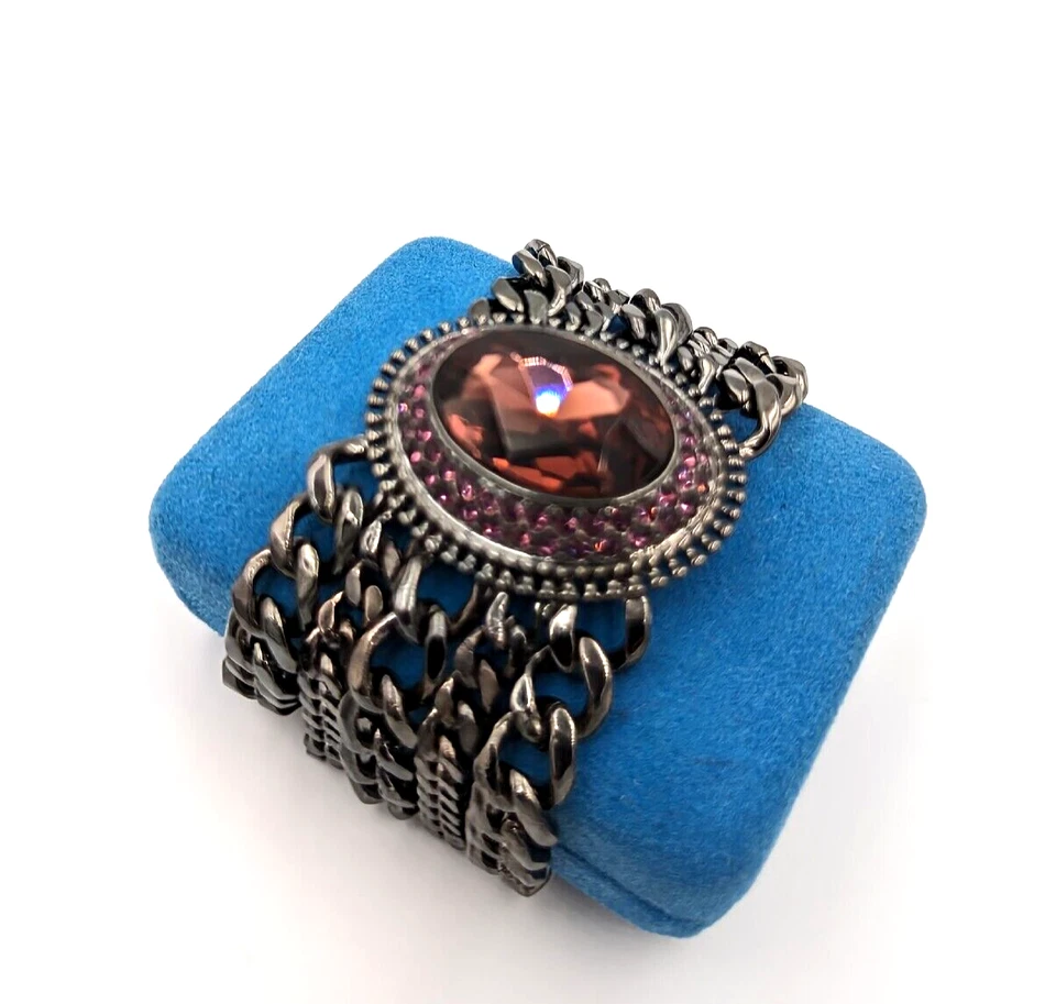 Givenchy Bracelet Chambery Swarovski Crystal Multi Chain Gun Metal Statement - Image 4 of 4