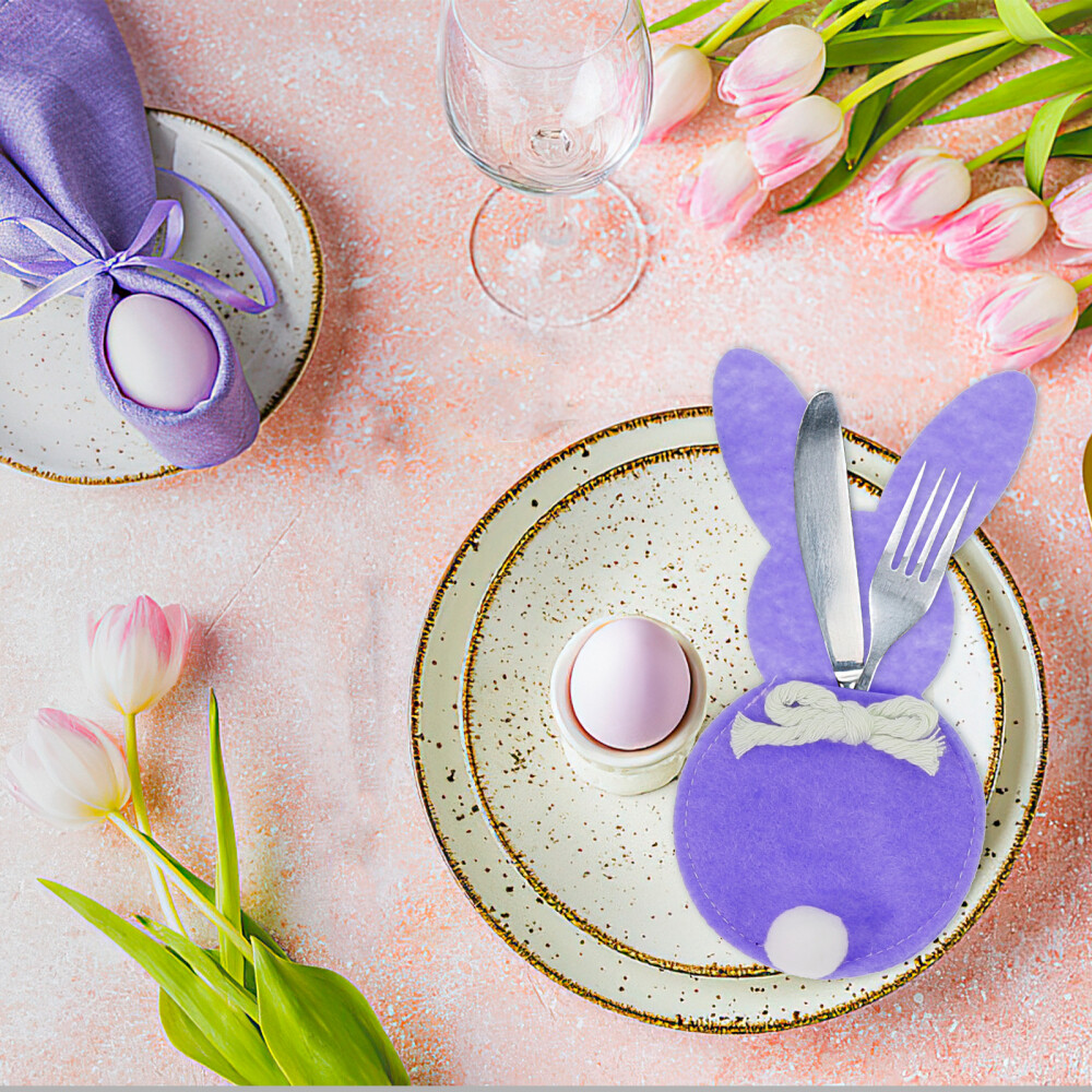 6pcs Easter Silverware Holder Cartoon Rabbit with Tail Cutlery Pouch eBay