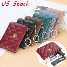 Slim Wallet For Womens Girls Leather Zipper Change Bag Coin Purse with Keychain