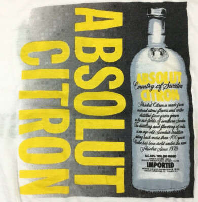 Vtg 90s Absolut Vodka Citron Conquest T-Shirt 2-Sided Bottle Logo Graphic Tee L
