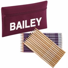 Personalised Pencil Case with12 Embossed Colouring Pencils 12 HB Pencils Maroon