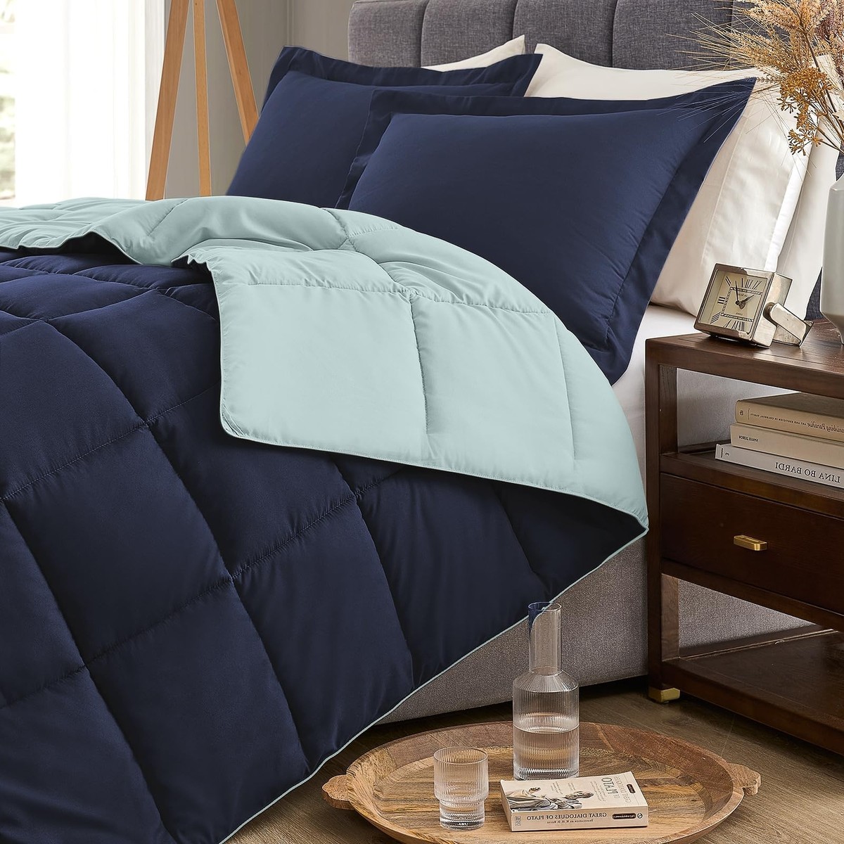 Homelike Moment King Bedding Set, Reversible Comforter Set Navy
