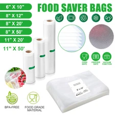 Pint Quart Vacuum Sealer Bags 6"x10" 8"x12" 8"x50' 11"x50' Food Saver All Sizes
