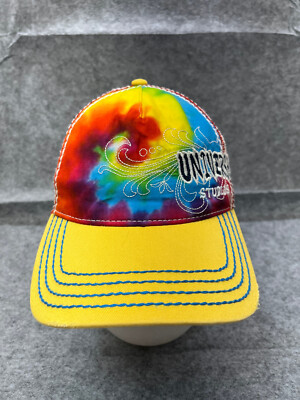 Universal Studios Hat Cap Snap Back Adult OS Rainbow Tie Dye Polyester Trucker