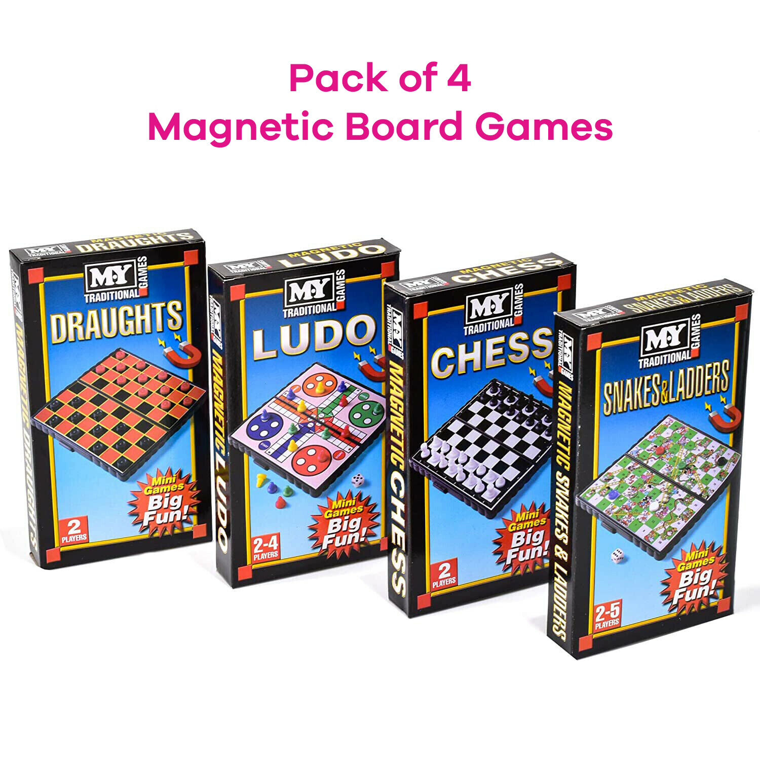 Magnetic Travel Board Games Set of 4 - Snakes & Ladders, Ludo, Chess,  DraughtS | eBay