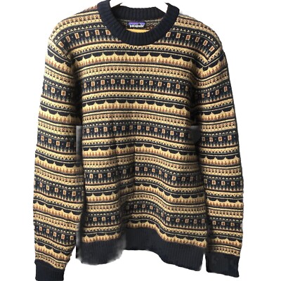 Patagonia Recycled Wool Sweater Mens M Navy Cottage Isle Nordic 
