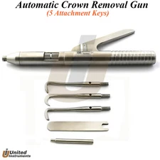 Dental Automatic Crown & Bridge Remover Gun Spring Loaded W/5 Attachments Keys
