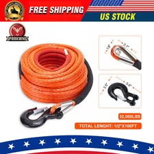 SPARKWHIZ 1/2"x100ft 32000lbs Synthetic Winch Line Rope Cable Kit For SUV UTV