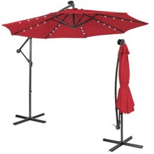 10ft Offset Patio Umbrella Cantilever Outdoor Hanging Umbrella W/ 32 LED Lights