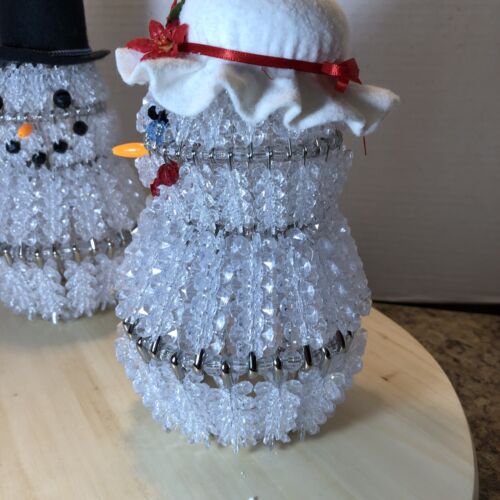 beaded safety pin mr mrs snowman Vintage Homemade 6.5” Tall No Lights - Picture 3 of 9
