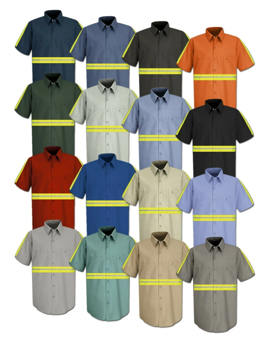 Red Kap Enhanced Visibility Hi Vis Reflective Safety Work Towing Uniform  Shirts