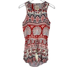 Chaser Mandala Print Tassels Open Back Tunic Dress S Sleeveless Boho