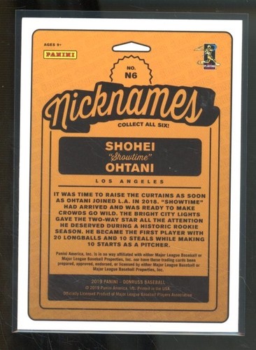2019 Panini Donruss SHOHEI OHTANI #N6 Nicknames Showtime Rapture Parallel Angels - Picture 2 of 2