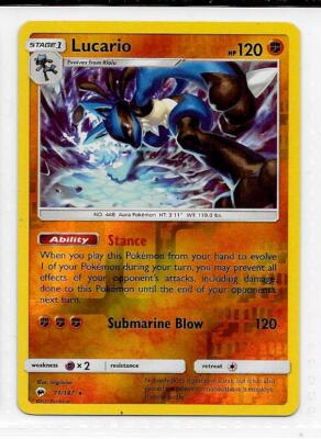 Pokemon --- LUCARIO --- S/M Burning Shadows! REVERSE HOLO! NM/Mint! 71/147