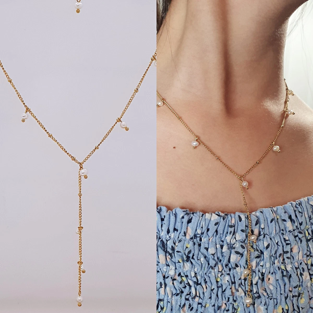 Dangling Mini Freshwater Pearl Water Resistant Lariat Necklace eBay