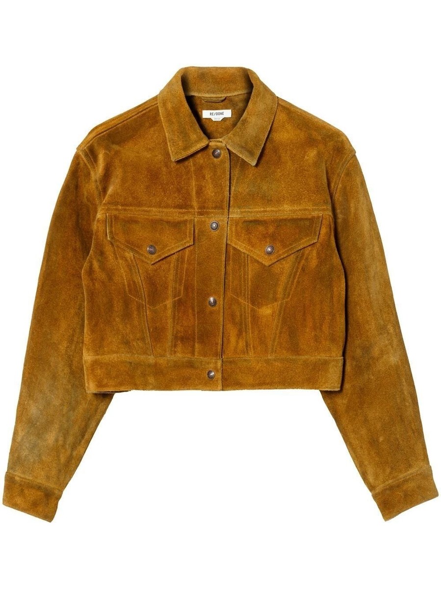RE/DONE Women's fringe-detail suede jacket auburn brown cropped