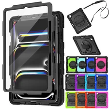 For iPad Air 13-Inch M3/M2 Gen Heavy Duty Full Body Case Stand Cover with Strap