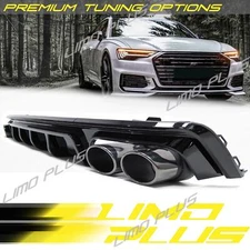 🔥Rear Diffuser w/ Black Round Exhaust Tips for 2019-2025 Audi A6 C8 S-line S6