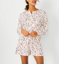 ANN TAYLOR WOMEN'S WHITE MULTI FLORAL PRINT LONG SLEEVE HENLEY PAJAMA SET Sz XL