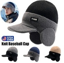 Winter Brim Hat with Ear Flaps Elastic Warm Beanie Ear Protection Knitted Cap US