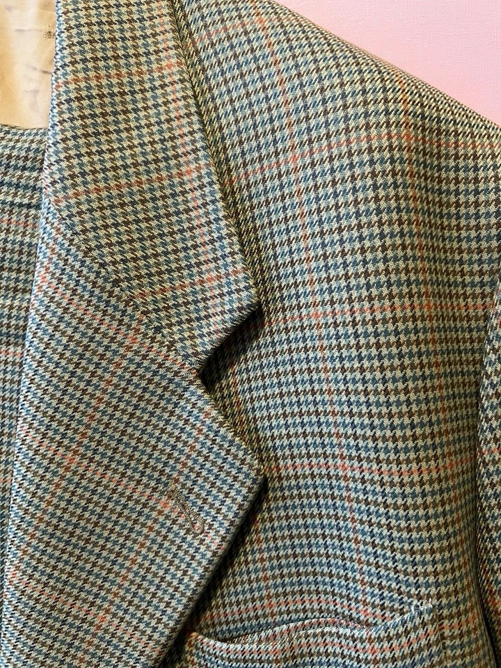 48R - Terno City Tweed - Feito à Mão em Paris - Verde Laranja Xadrez - Calça 44”/28” - Imagem 4 de 4