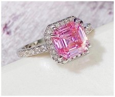 Pink cushion cut - Ring - Silver - CZs - Size 7