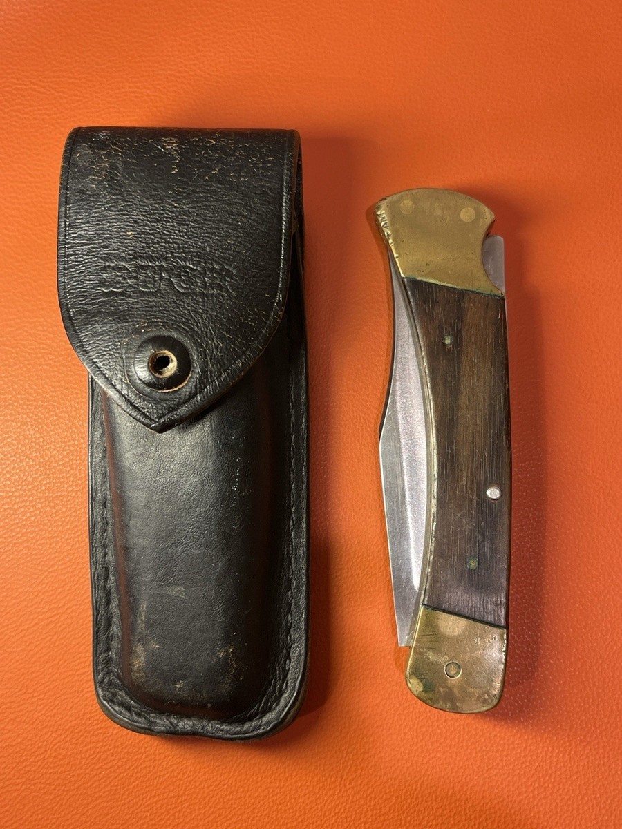 Vintage Buck 110 Folding Hunter Knife USA Brass & Wood w/ Buck 110