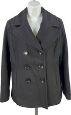 Michael Kors Women  s Black Wool Blend Button Up Pea Coat - L
