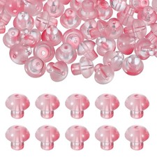 80 Pcs Mushroom Glass Beads 14mm Craft Beads for Jewelry DIY, Pink/White