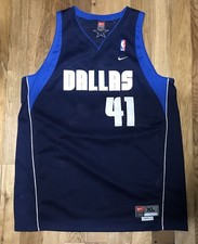 VTG Nike Dallas Mavericks 41 Dirk Nowitzki Jersey SZ L 2 Length Fully Embroi