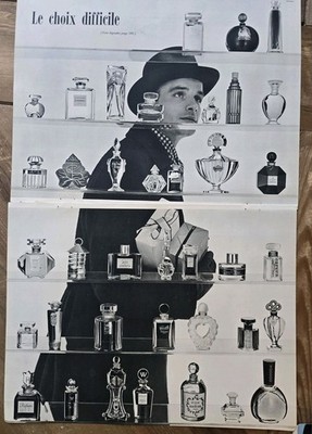 1954 Two Page Glass Display Perfume Bottles Vintage  French Art Ad