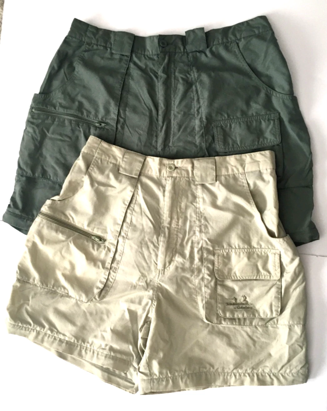 Lot of 2 Cabelas Guide Wear Mens Size L Shorts Fishing Camp Hiking Green Tan