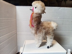 Vtg 7" Peruvian Fluffy Alpaca Llama Handmade Figurine Real Wool Fur & Pom Poms