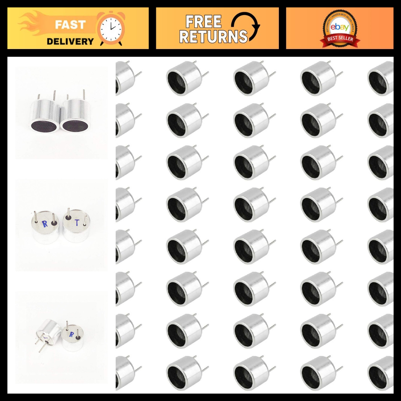40-Pack Ultrasonic Sensor Probe Kit 40KHz TCT40-16R/T, High Precision Probes