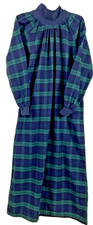 Vermont Country Store L/S Flannel Mock Neck Nightgown Blackwatch Plaid Women's M