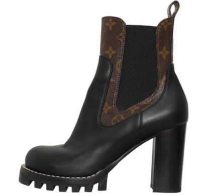 Louis Vuitton Monogram Chelsea Ankle Boots Black Brown Leather Pull On Size 38.5
