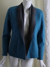 Eileen Fisher Sz PS P S Blue Lux Gray Open Merino Wool Cardigan Sweater