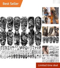 Large Variety of 64 Temporary Tattoos - Black Animal  Skull Arm Art for Adults