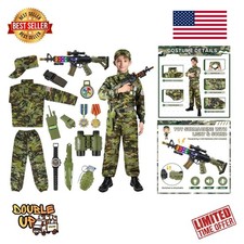 Metemot Kids Army Costume for Boys, Military M 6-8y Ht.45-50in , Green Camo