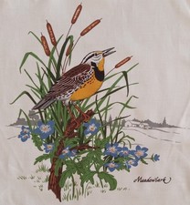 6.75"x8.25" Vtg Cranston "American Song Birds" "Meadowlark" Cotton Fabric Panel